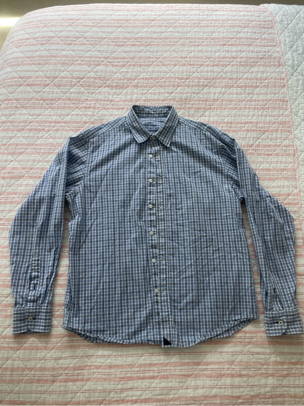 Men's Blue Plaid Button-Up Shirt